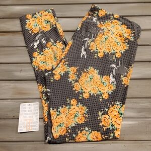 LuLaRoe Disney Leggings TC Bambi Mom Gray Grey Coral Orange Floral Deer Hunting